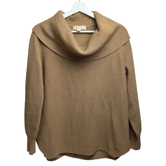 Michael Kors Sweater Womens Small Beige Cowl Neck Waffle Knit Pullover Stretch - Picture 1 of 8